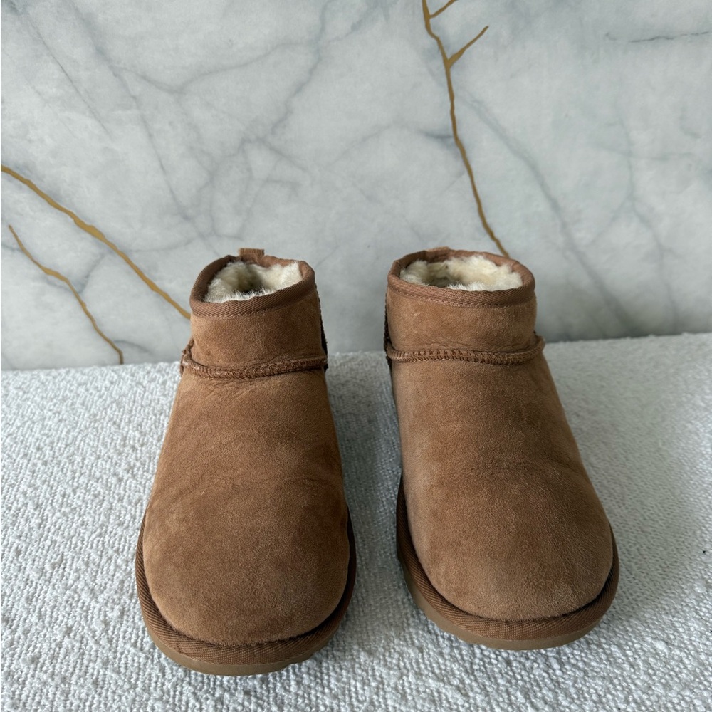 UGG Classic Ultra Mini Tan Suede Boots with Shearling